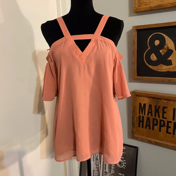 Pink Paparatzi Couture Peach Cold Shoulder Blouse - Picture 1 of 5